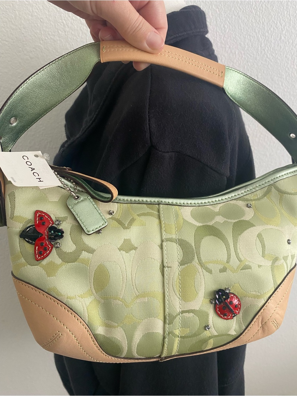 Coach Green Signature Canvas Shoulder Bag with Tan Leather Trim - Picture 4 of 12